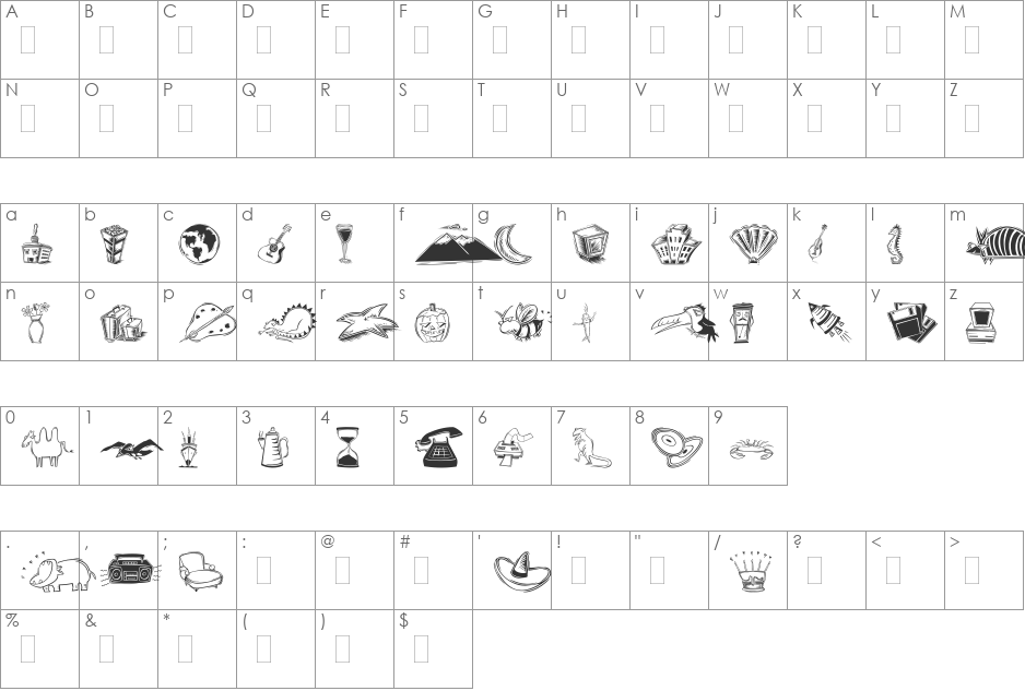 DF Inspirations One LET font character map preview