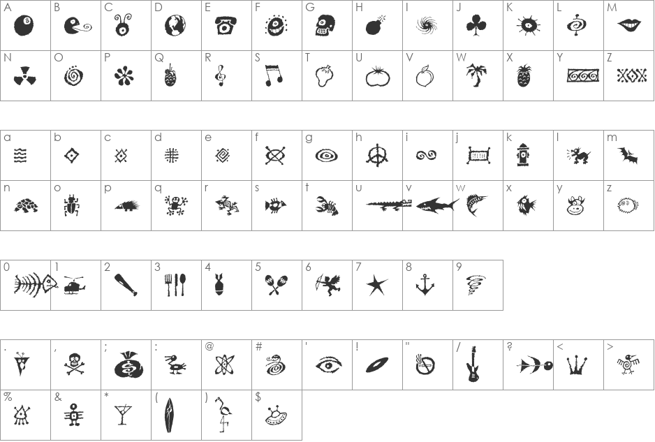 DF Mo Funky Fresh Symbols LET font character map preview