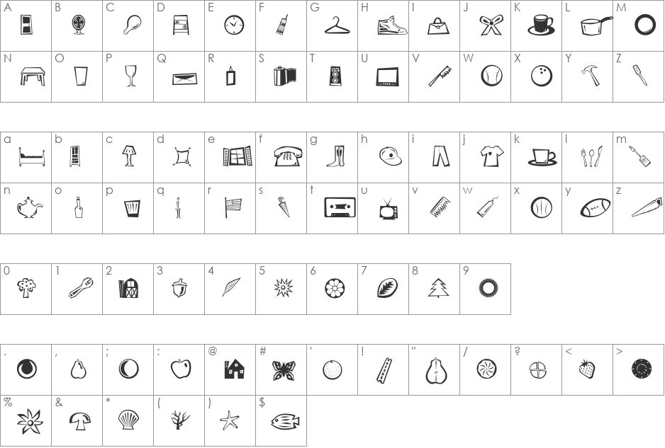 DF Radicals LET font character map preview