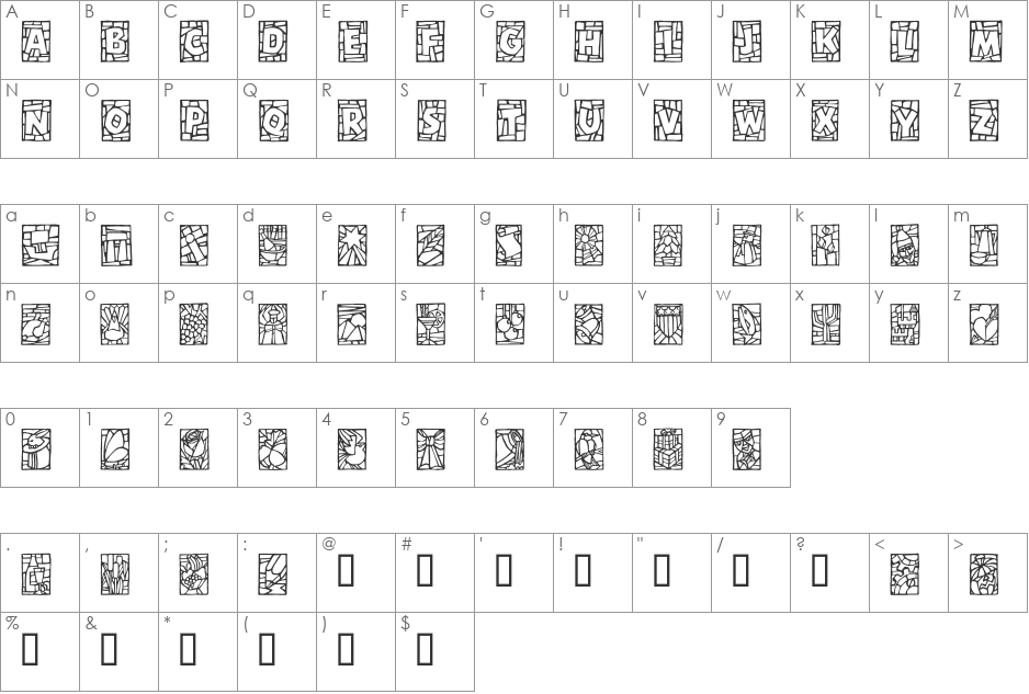 Df Stained GlassTT ITC font character map preview