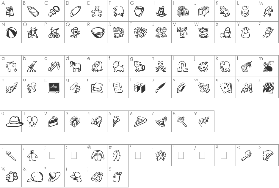 Df Tot Spots ITC font character map preview