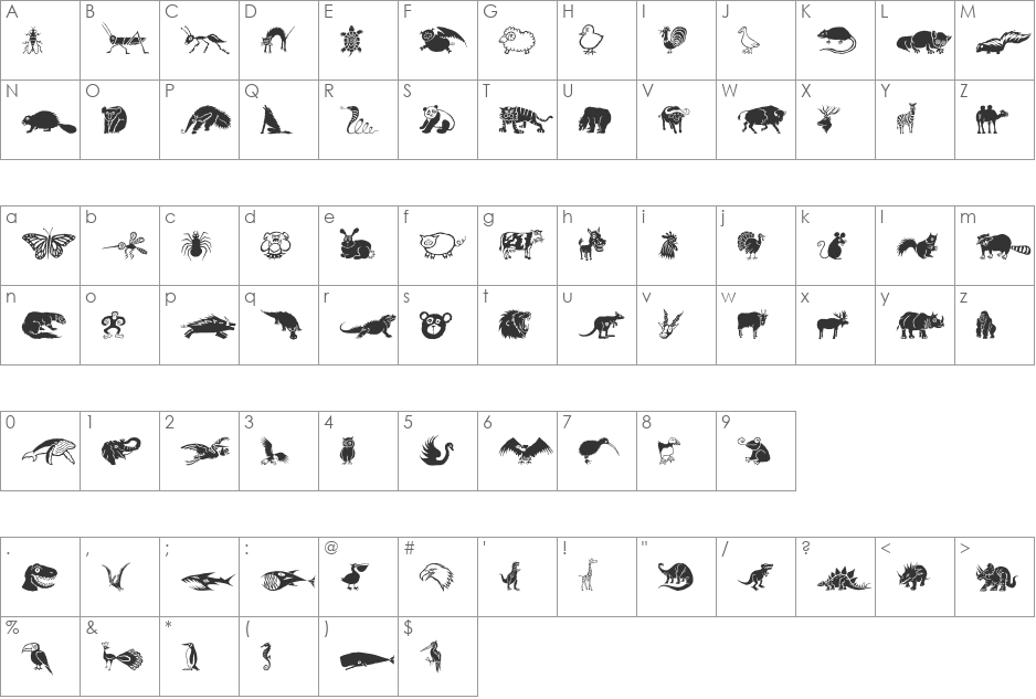 DF Wildlife LET font character map preview