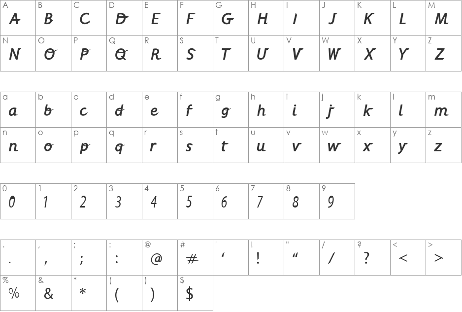 Alpha crisp font character map preview