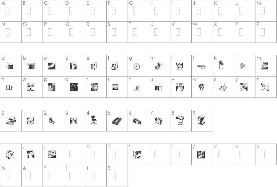 DfIndustrialsOnePlain font character map preview