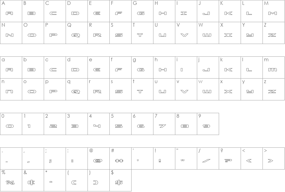 Alpha Men Outline font character map preview
