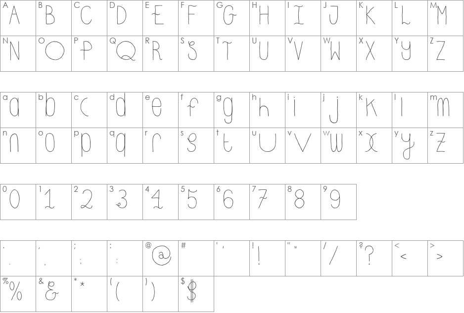 DHDSkinny font character map preview