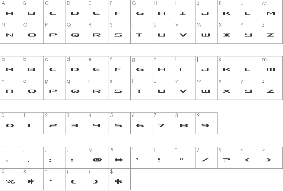 Alpha Men Super-Italic font character map preview