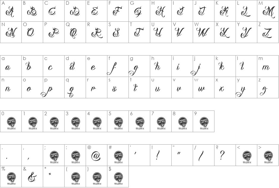 DHF Milestone Script Demo font character map preview