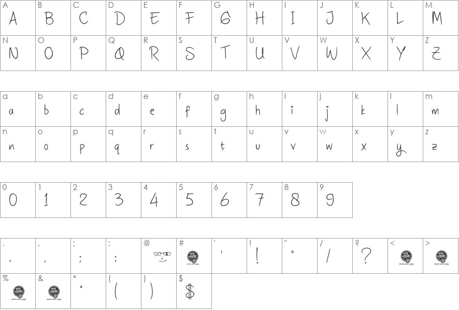 DHF Quinta's Diary font character map preview