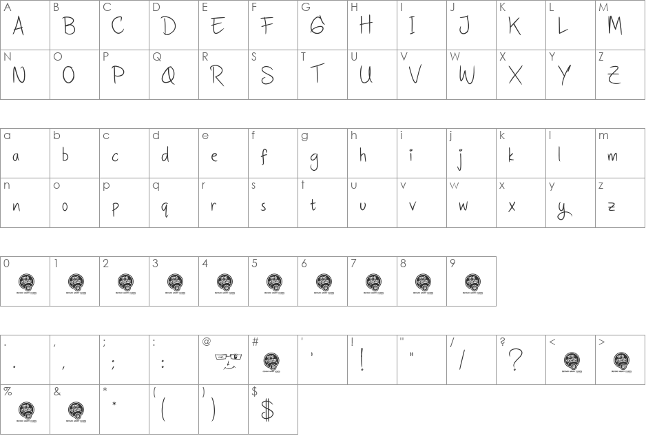 DHF Quinta's Diary Demo font character map preview