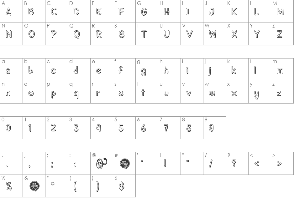 DHF Semangat 2012 Shadow Demo font character map preview