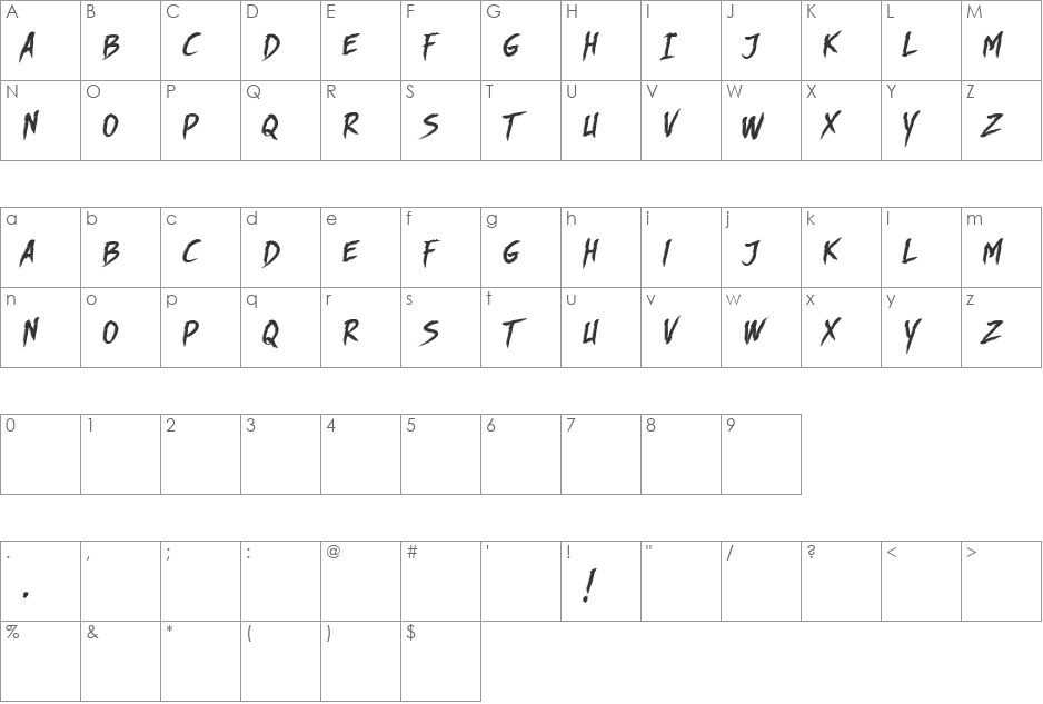 DHF Story Brush font character map preview