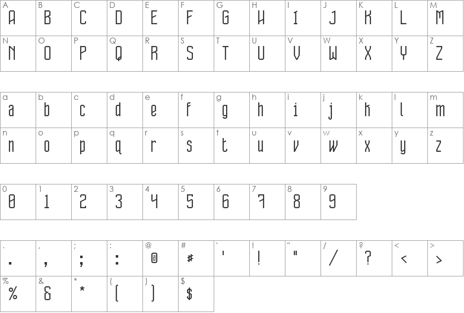 Dhuwur font character map preview