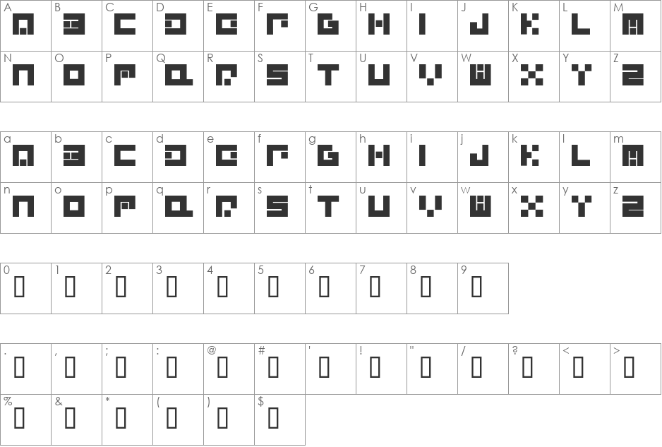 Alpha Quantum Glyphset font character map preview