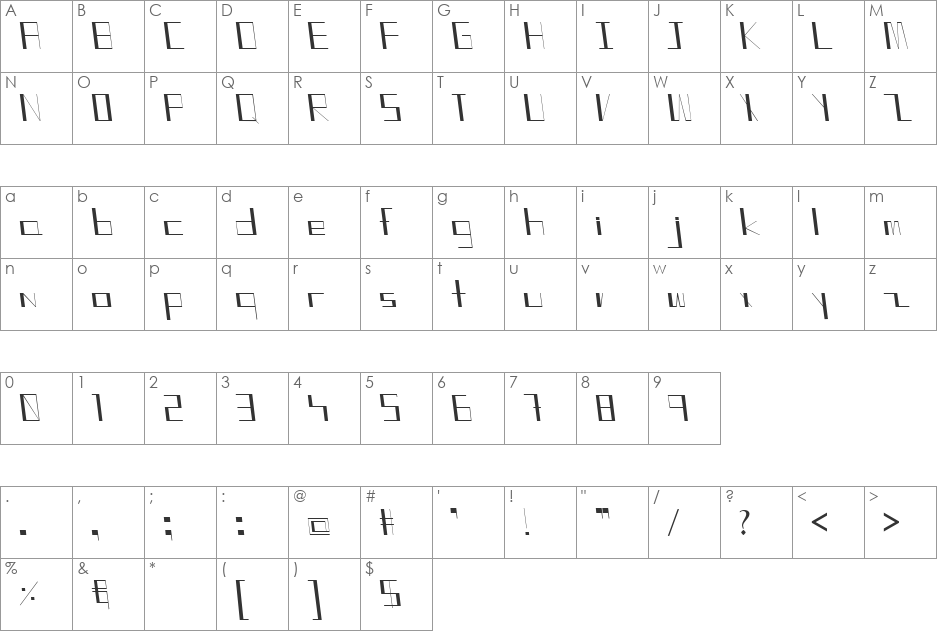 DIAG0 font character map preview
