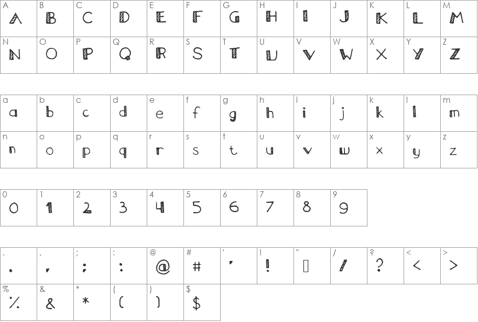 diagonal font character map preview