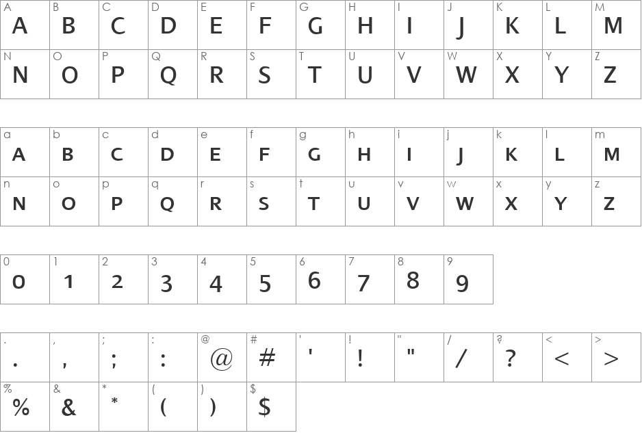 Dialog SmallCaps font character map preview