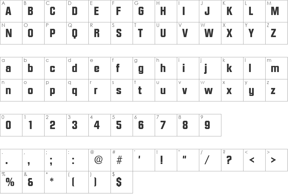 Diamante font character map preview