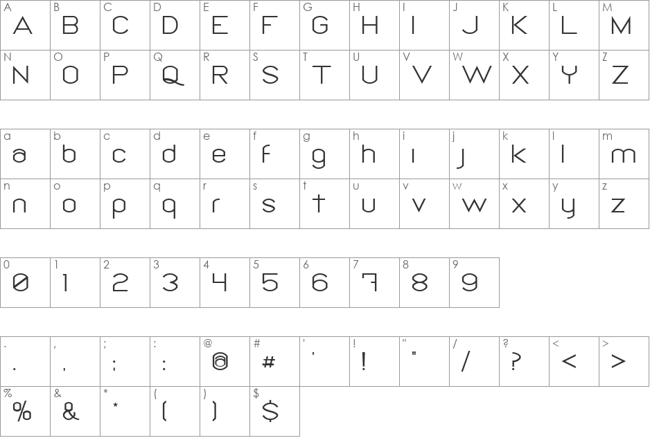 DIAMANTE font character map preview