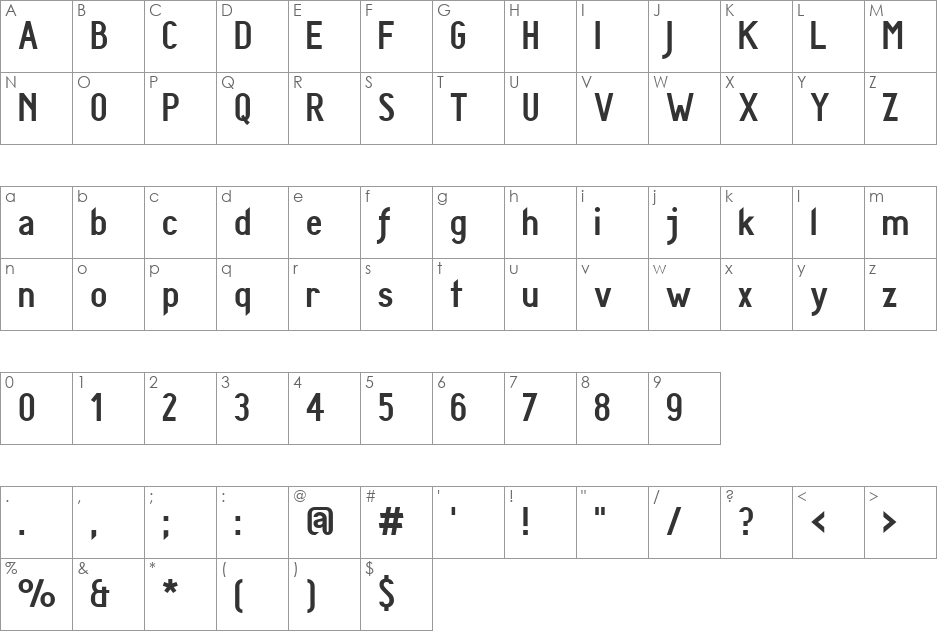 Diamante font character map preview