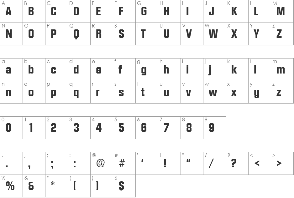 Diamante DB font character map preview