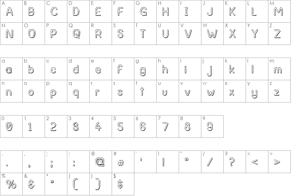 Alpha Romanie Outline G98 font character map preview