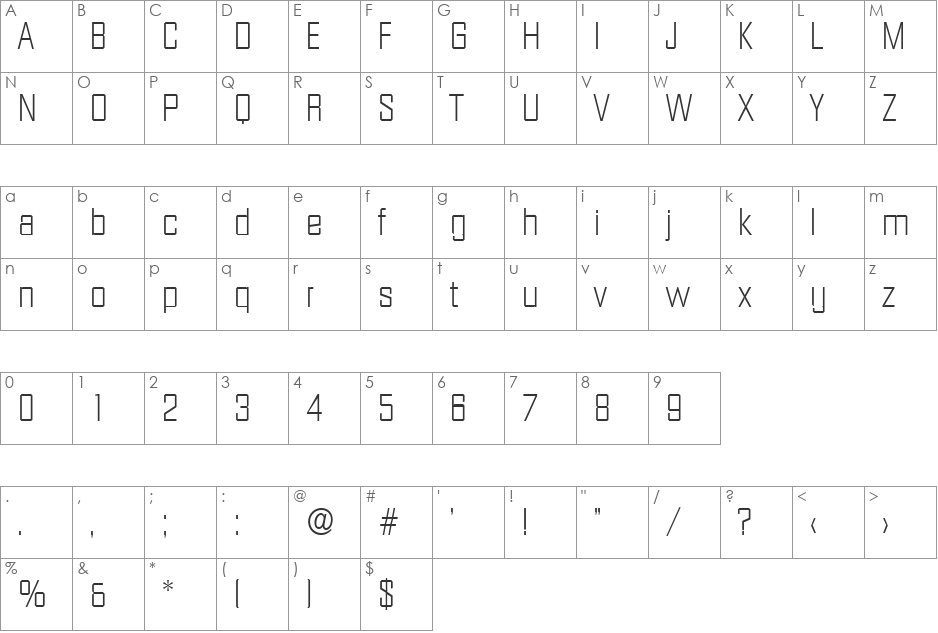 Diamante-Serial-ExtraLight font character map preview