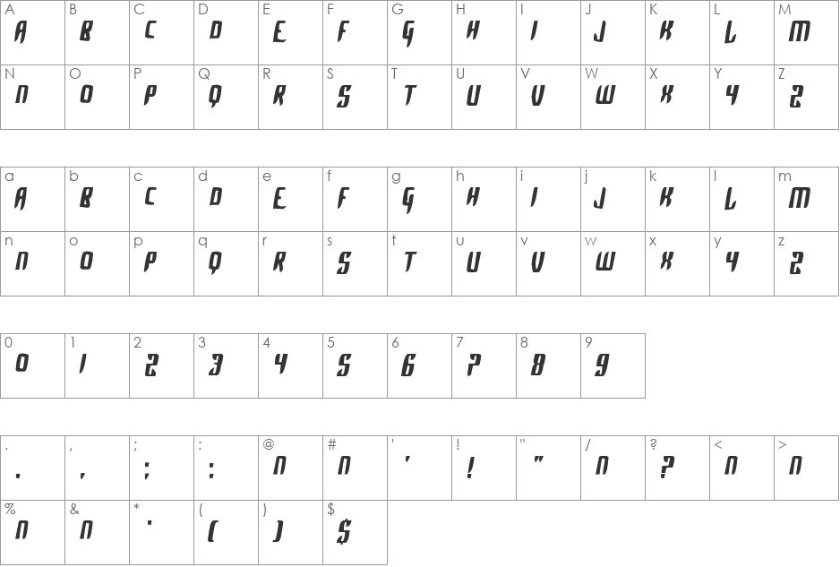 Alpha Sapphire font character map preview
