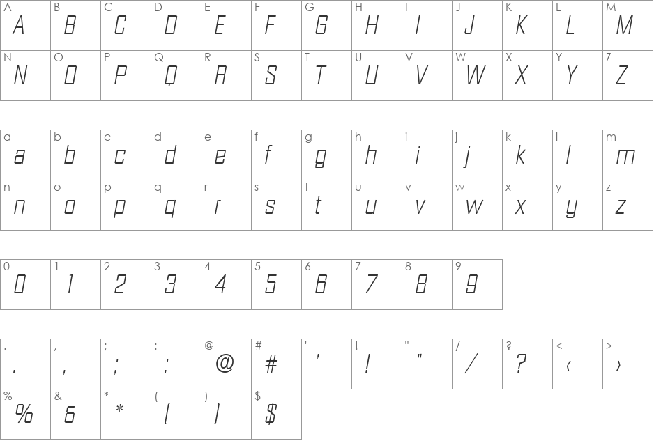 Diamante-XlightIta font character map preview