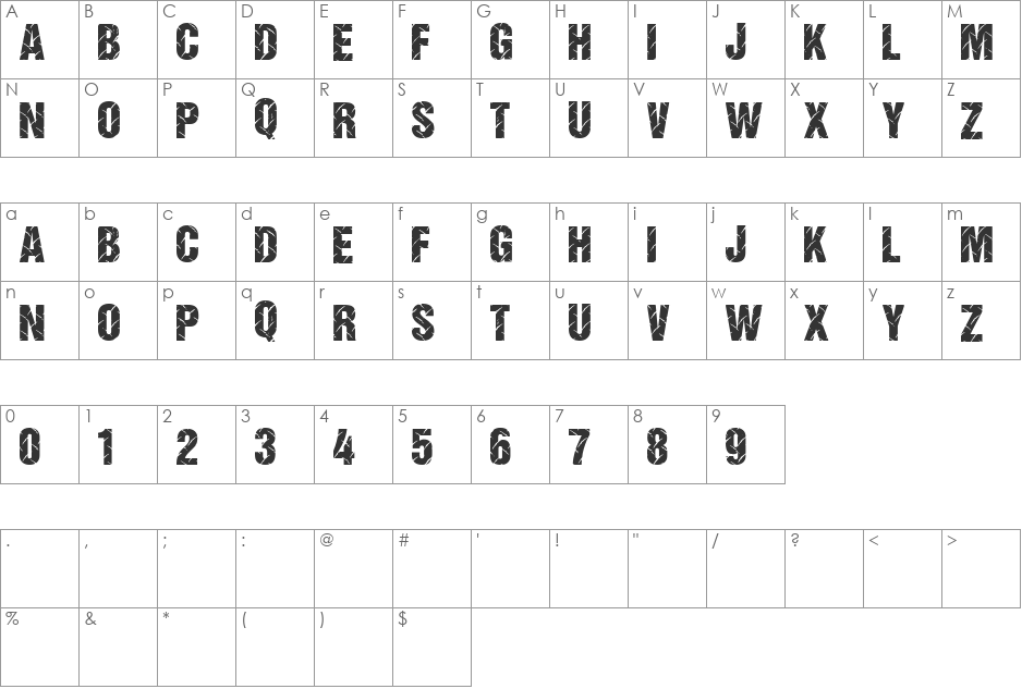 DiamondPlate font character map preview