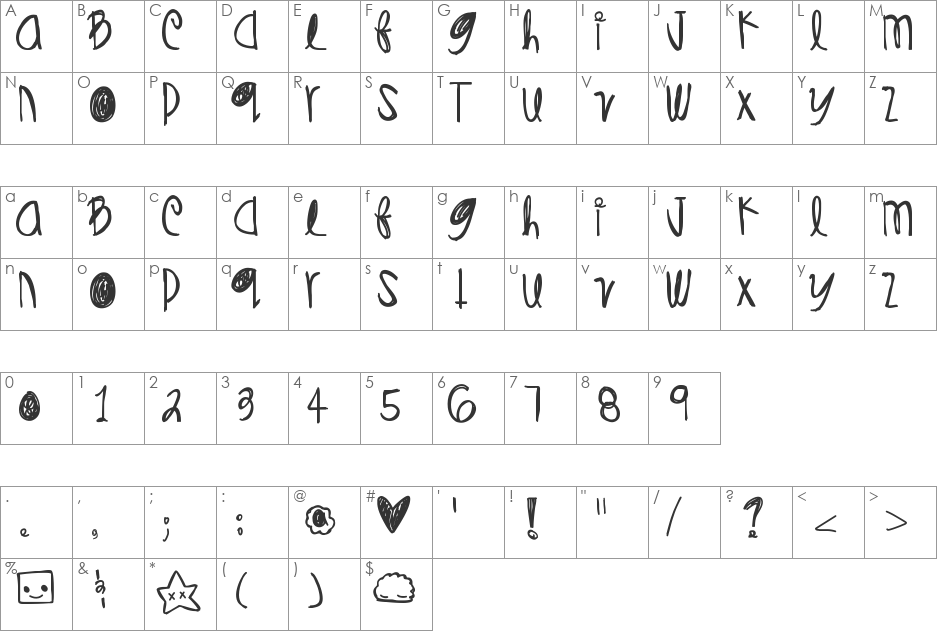 DiamondsPearls font character map preview