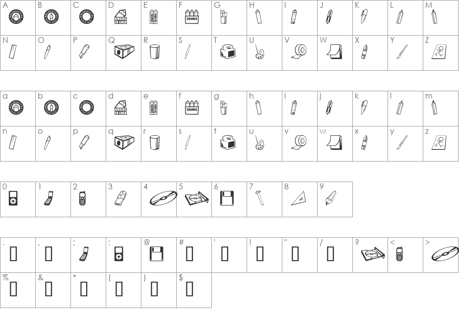 dibujos en linea font character map preview