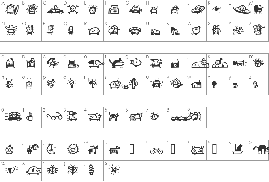 DickAndJane font character map preview