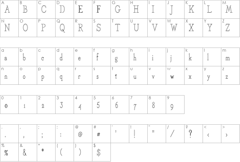 DickensHC font character map preview