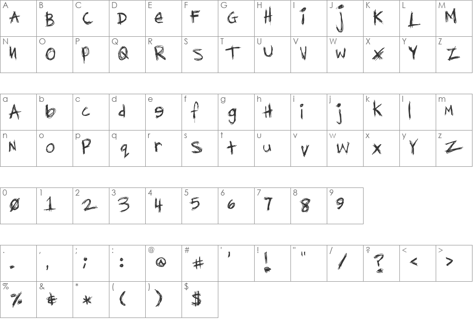 Diediedie font character map preview