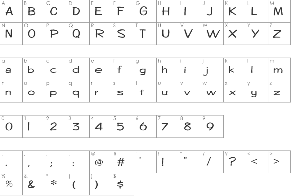Diego1 Wd font character map preview