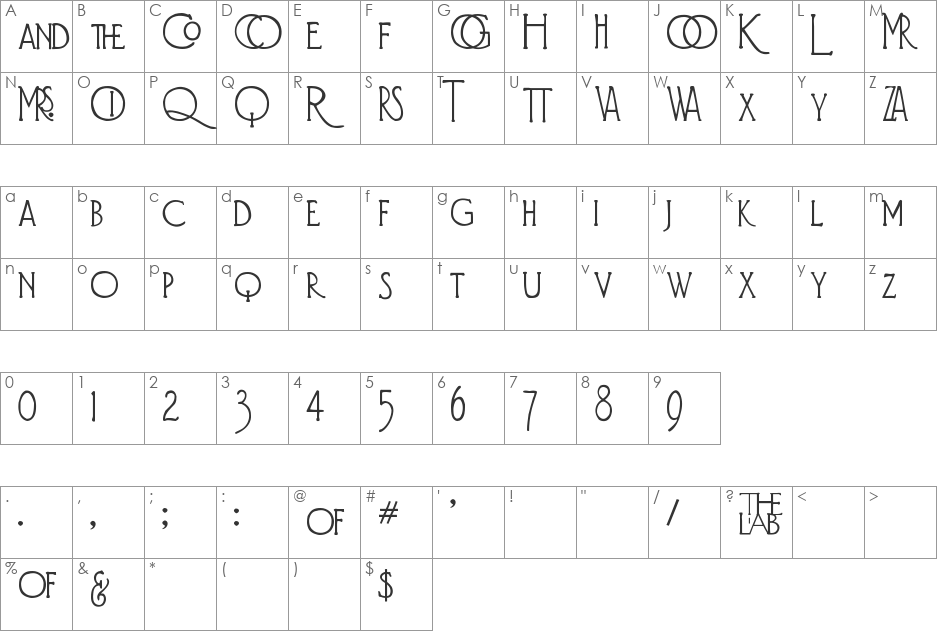 Diehl Deco font character map preview