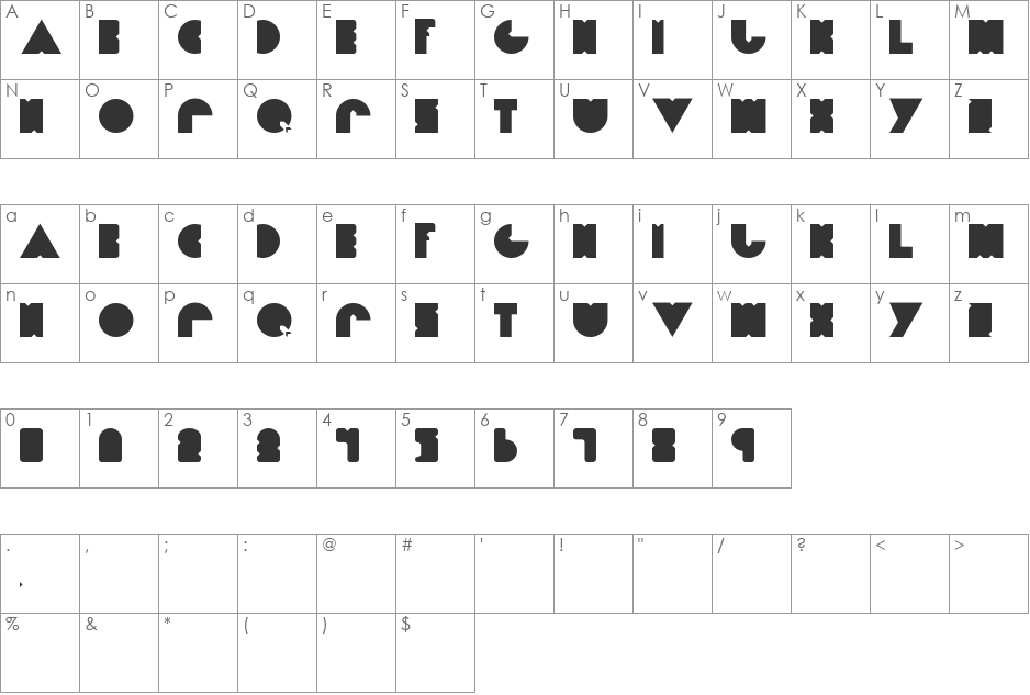 Diet PacMan font character map preview