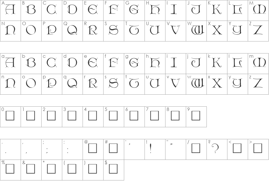 DieterCaps font character map preview
