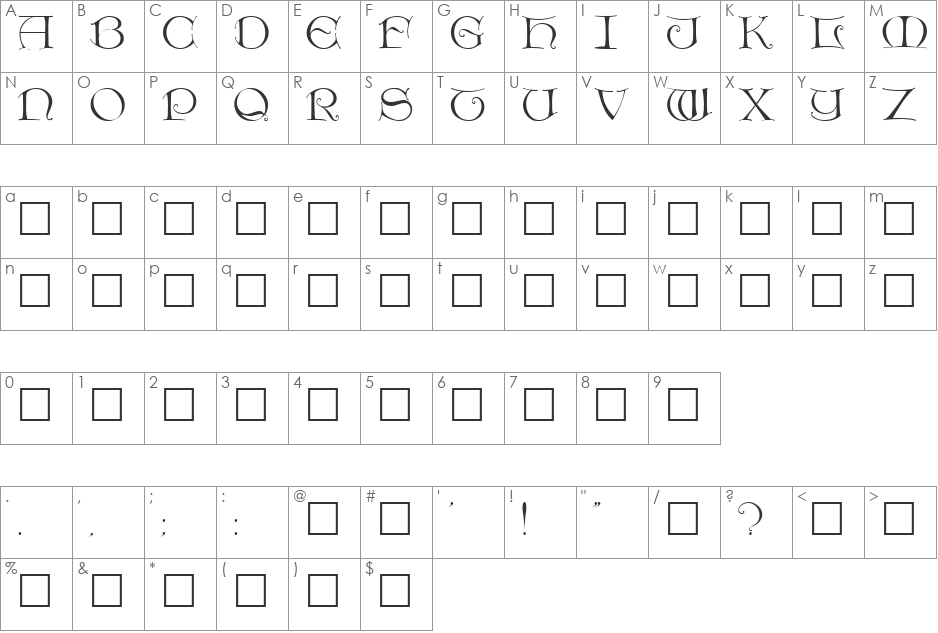 DieterCaps font character map preview