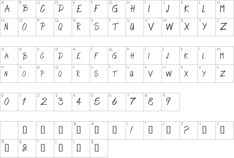 Alpha Thin font character map preview