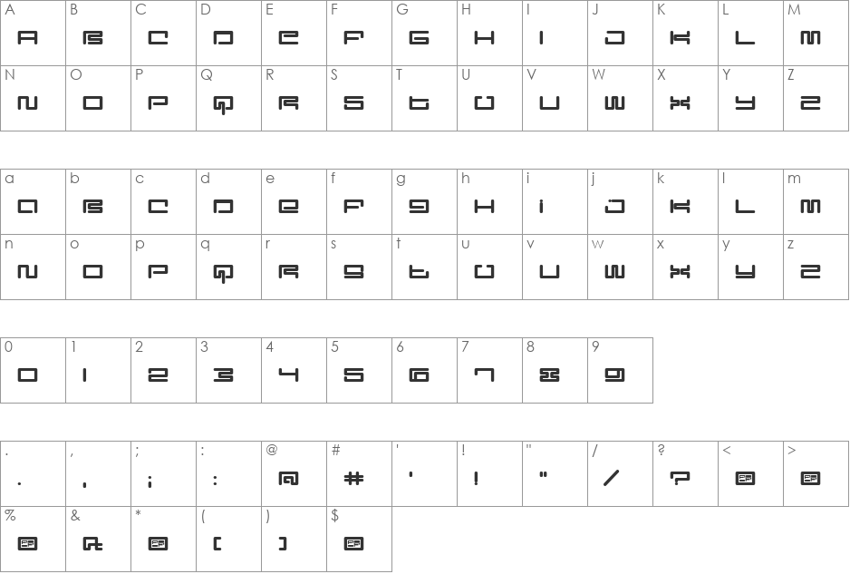 Digit font character map preview