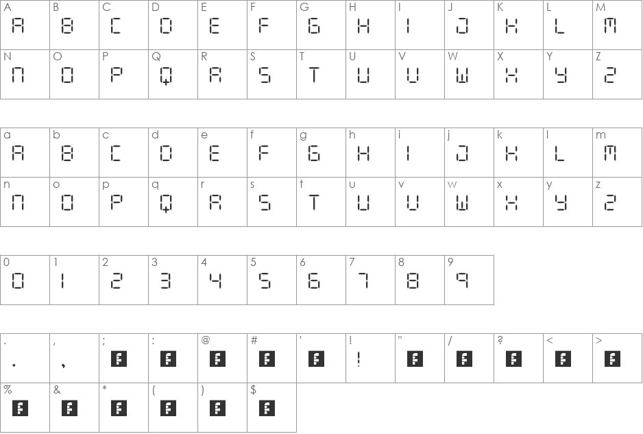 DIGIT LCD font character map preview