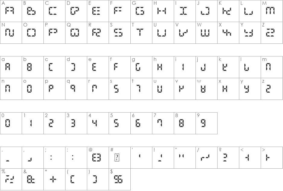 Digital Dismay font character map preview