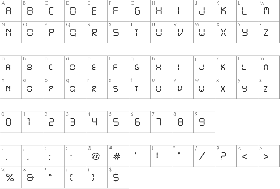 Digital Display font character map preview