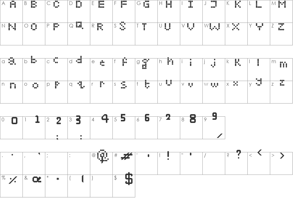 Digital Font by Audrey font character map preview
