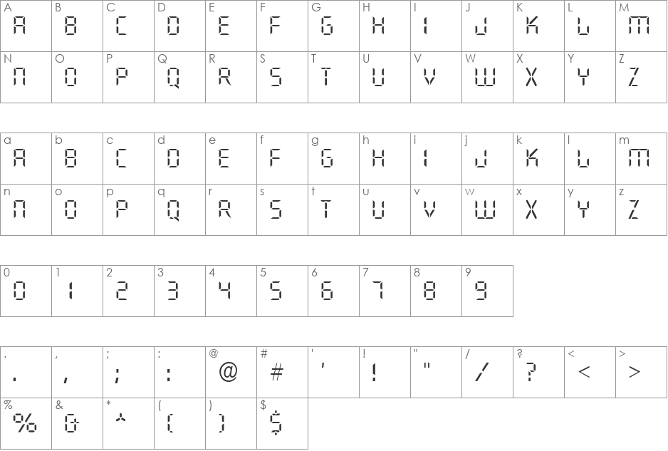 Digital Light SF font character map preview