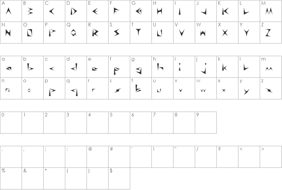 Digital Ninja font character map preview