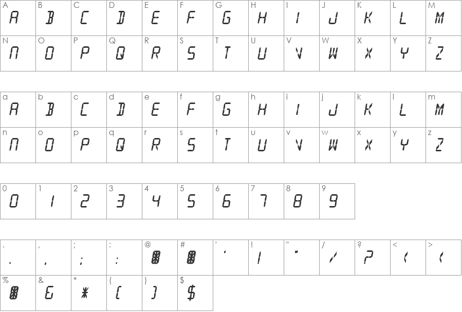 Digital Readout font character map preview