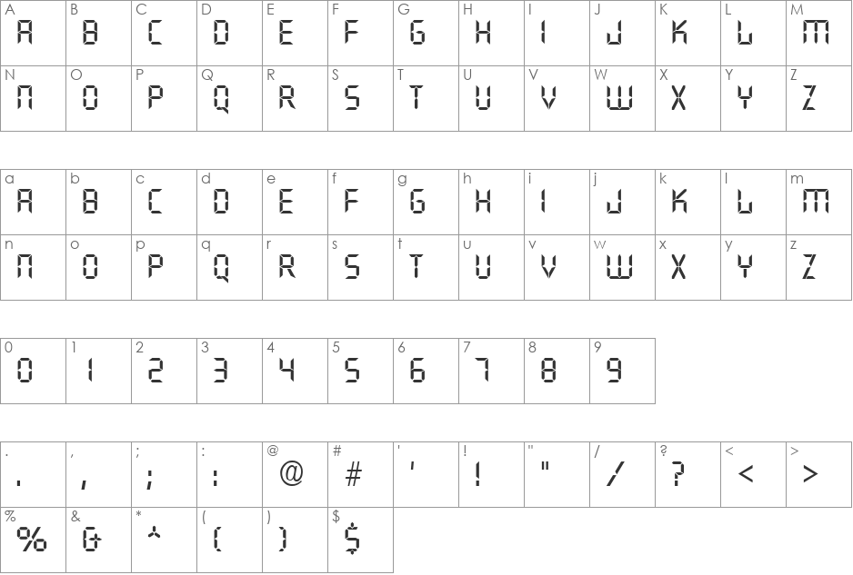 Digital SF font character map preview